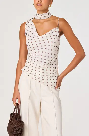 ASTR the Label Adrie Polka Dot Asymmetric Scarf Neck Top | Nordstrom | Nordstrom