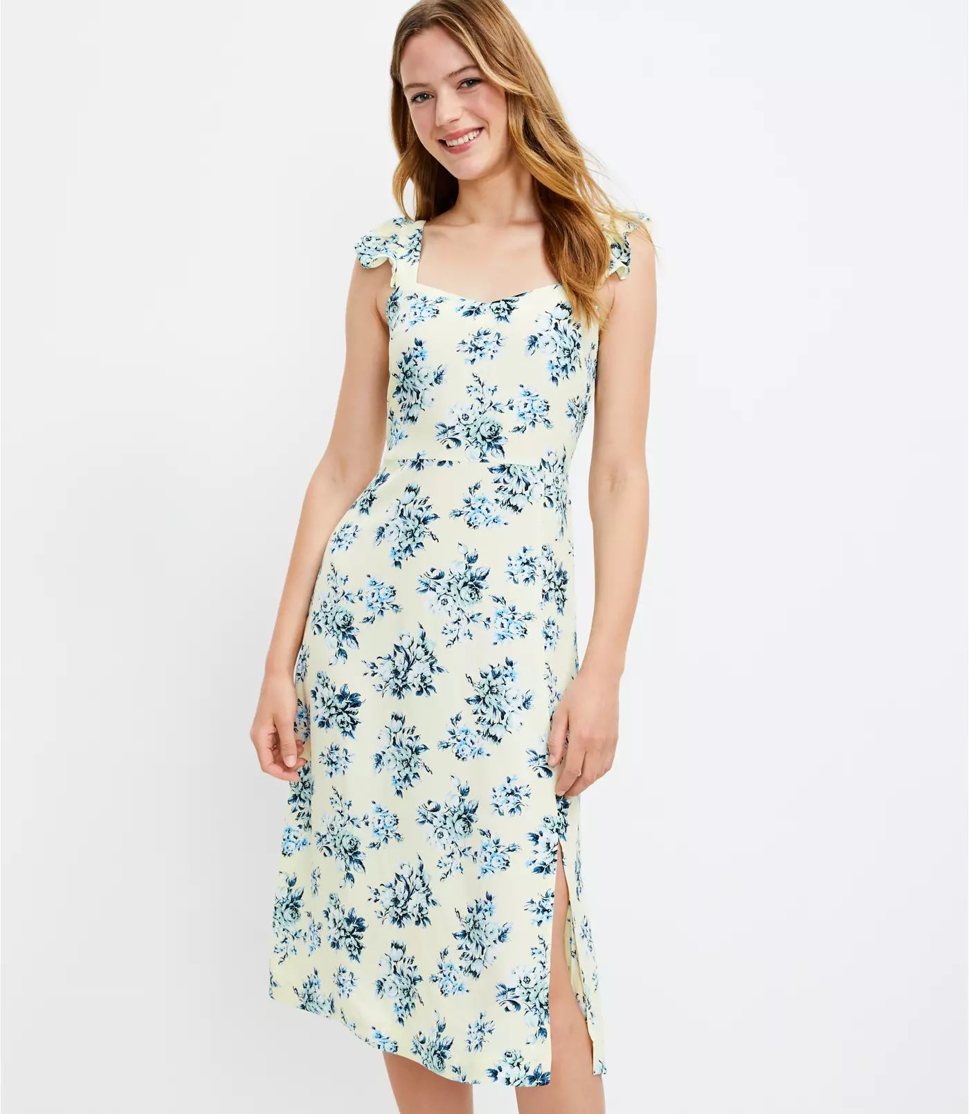 Floral Ruffle Strap Midi Dress | LOFT
