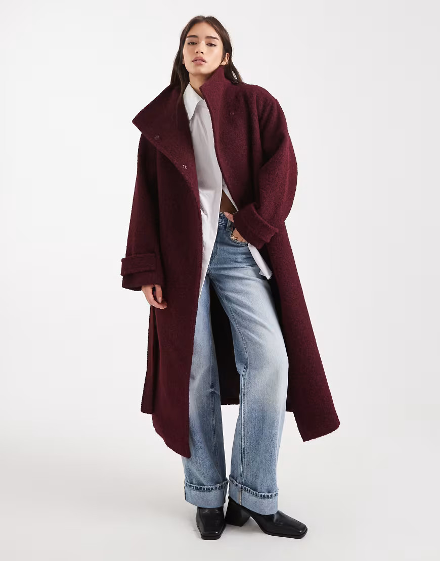 ASOS DESIGN cozy longline formal coat in burgundy-Red | ASOS (Global)