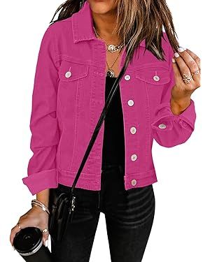 GRAPENT Women's Basic Button Down Long Sleeve Stretchy Jean Trucker Denim Jacket | Amazon (US)