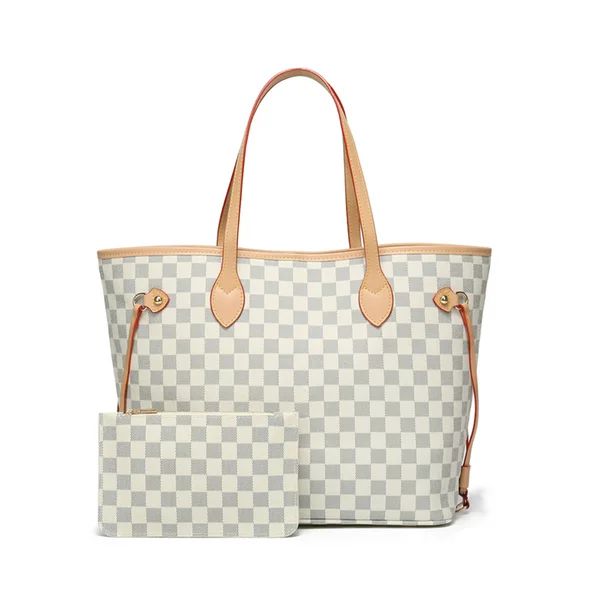 TWENTY FOUR Women Handbag Checkered Shoulder Bag Tote Fashion Casual Bag -Leather (White) | Walmart (US)