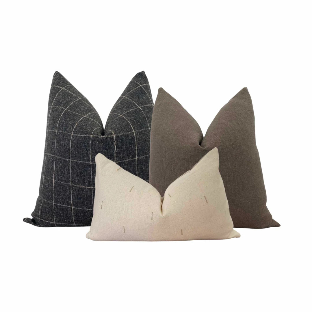 Dark Gray and Taupe Pillow Set, Moody Neutral Pillow Combo, Cover Only - Etsy | Etsy (US)