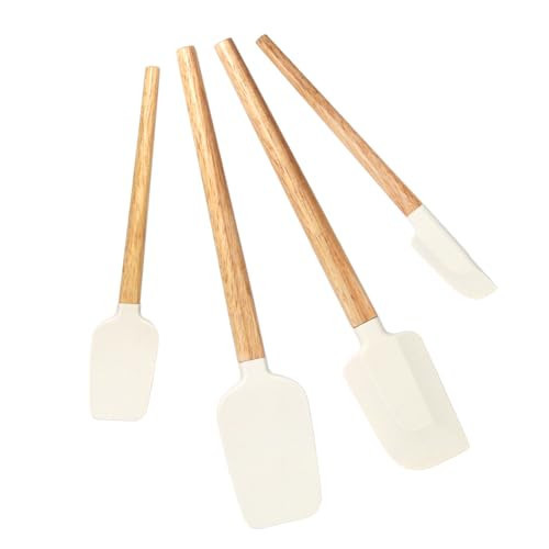 Silicone Spatula Set, Food Grade Rubber Spatula Off White-4 Piece Nonstick Rubber Spatulas with Wooden Handle, Spoonula, Jar Scraper for Cooking, Baking, Mixing, Frosting - Heat Resistant Up to 600°F | Amazon (US)