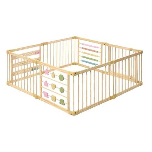 ZETY Natural Wood Baby Playpen – 8 or 10 Panel Foldable Play Yard with Door Panel and Built-in Toys, CPC Certified & SGS Tested | Amazon (US)