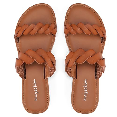 mazeskin Women's Two Braid Band Slide Sandals | Amazon (US)