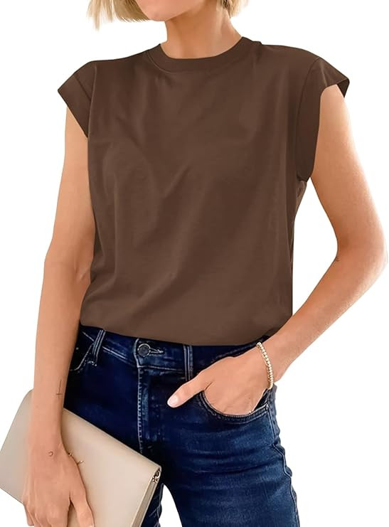 Cicy Bell Womens Cap Sleeve Cotton Tank Tops Summer Casual Loose Fit T Shirts Crew Neck Basic Tee | Amazon (US)