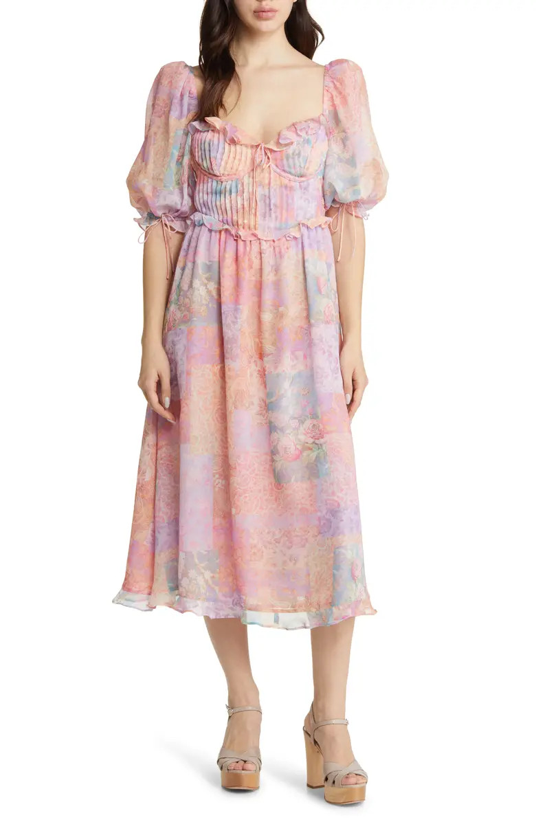 Odessa Puff Sleeve Bustier Midi Dress | Nordstrom