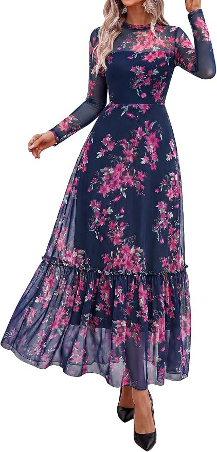 BTFBM Boho Mesh Long Sleeve Dress for Women | Amazon (US)