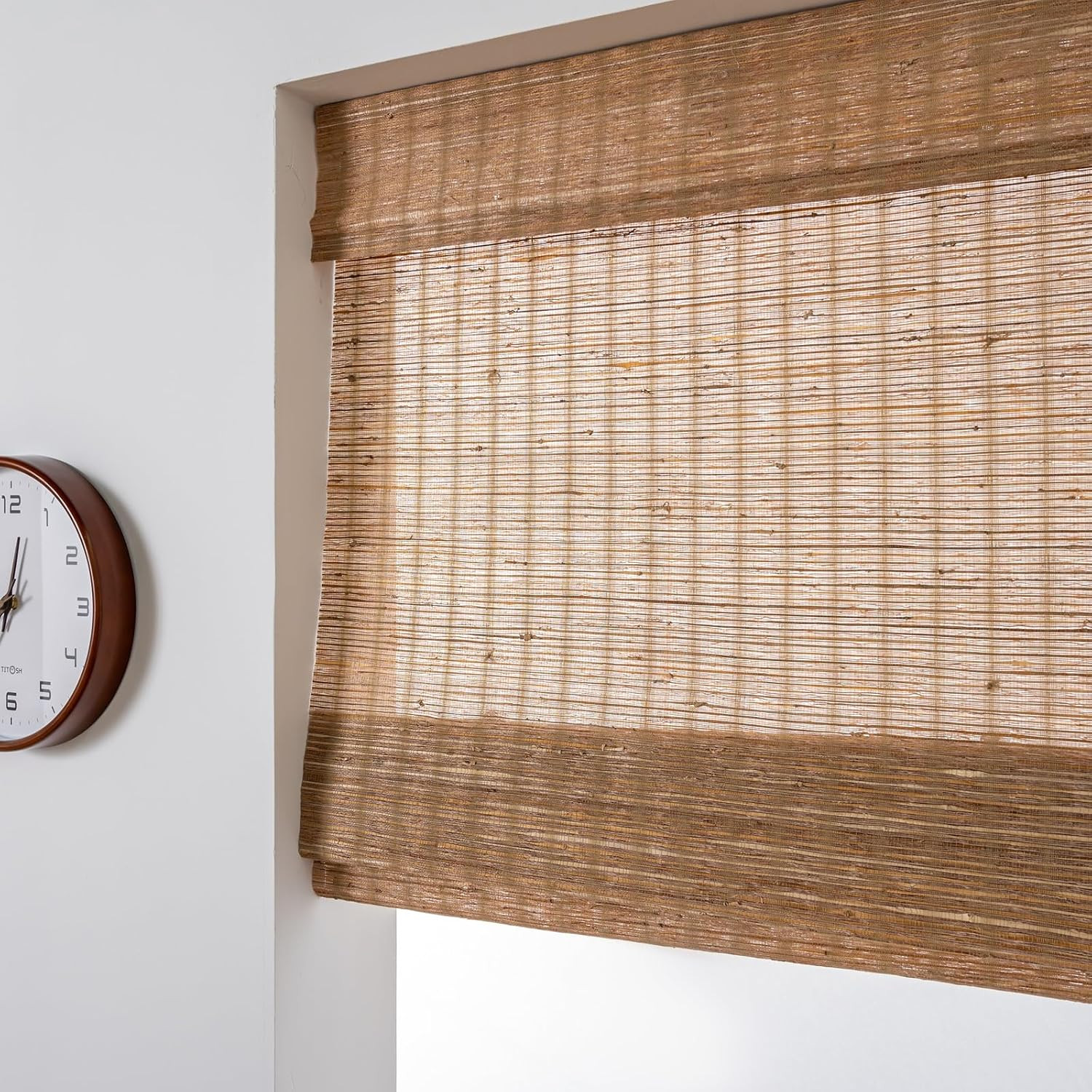Cordless Blackout Roman Bamboo Shades, Light Filtering Natural Woven Shades with 6 Inches High Valance, Custom Room Darkening Privacy Lined Bamboo Blinds for Windows, Doors, Line Brown | Amazon (US)