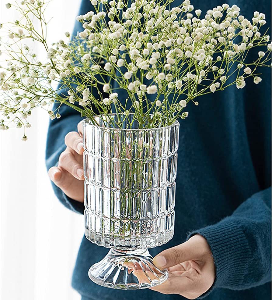 Glass Vase, Embossed Big Base Vase, Flower Vase Decorative for Home Office Wedding Holiday Party ... | Amazon (US)
