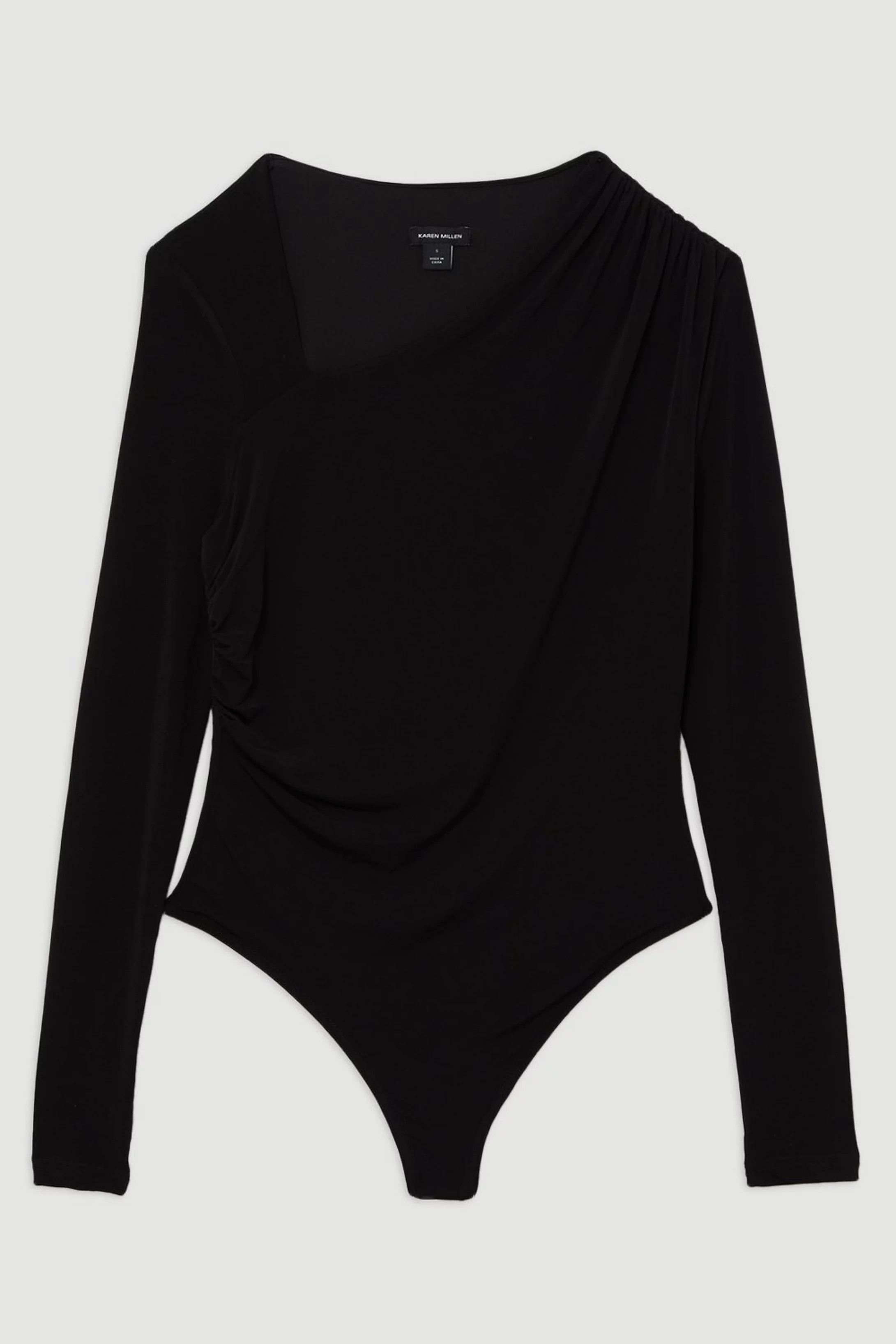 Jersey Crepe Long Sleeve Ruched Bodysuit | Karen Millen UK + IE + DE + NL