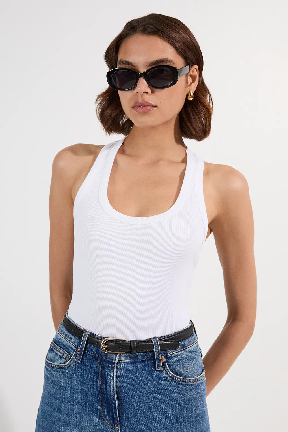 Compact Jersey Ribbed Racer Back Vest | Karen Millen UK + IE + DE + NL