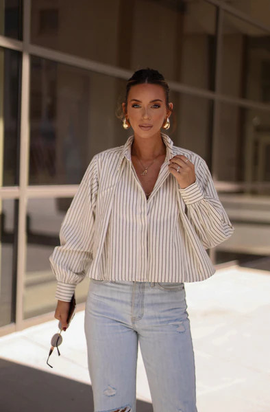 Pleated Striped Button Down | Lane 201 Boutique