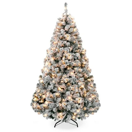 Best Choice Products 7.5ft Pre-Lit Snow Flocked Hinged Artificial Christmas Pine Tree Holiday Dec... | Walmart (US)