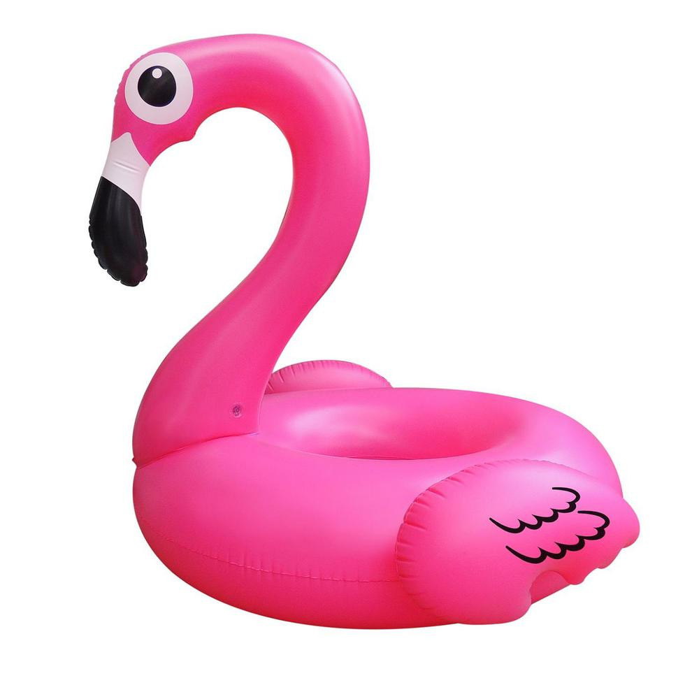 Pool Central 53.5 in. Jumbo Inflatable Pink Flamingo Float, Black | The Home Depot