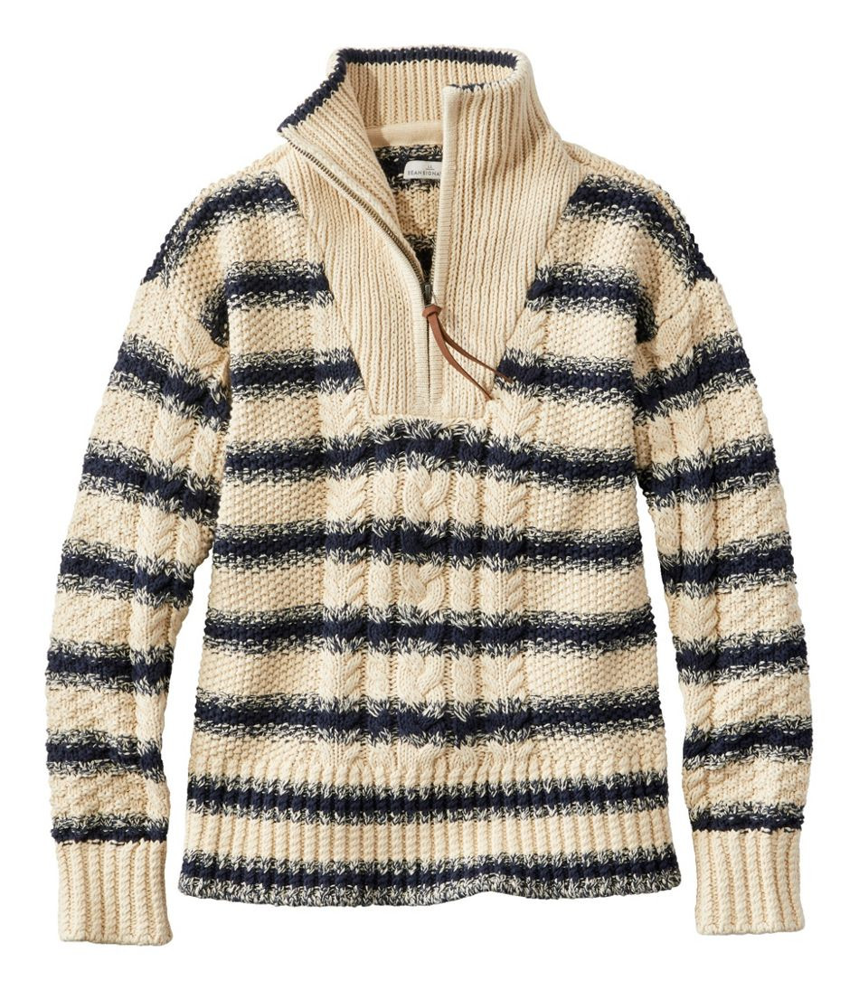 Women's Signature Cotton Fisherman Quarter Zip Sweater Stripe | L.L. Bean