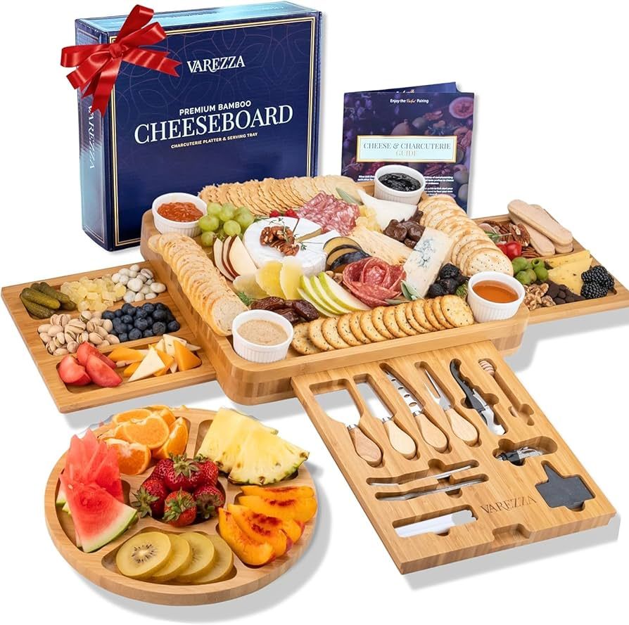 VAREZZA Charcuterie Boards Gift Set: Large Charcuterie Board, Bamboo Cheese Board - Unique Valent... | Amazon (US)