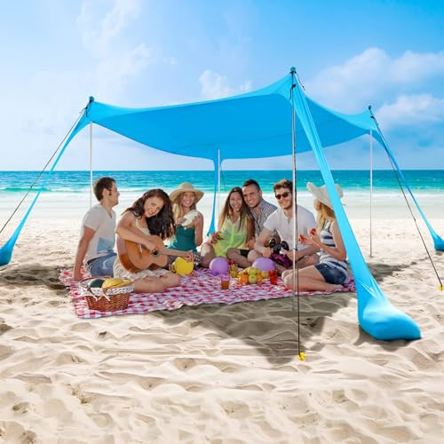 COMMOUDS Beach Tent Sun Shelter - UPF50+ Pop Up Beach Canopy with Sandbags & Sand Shovel & Windpr... | Amazon (US)