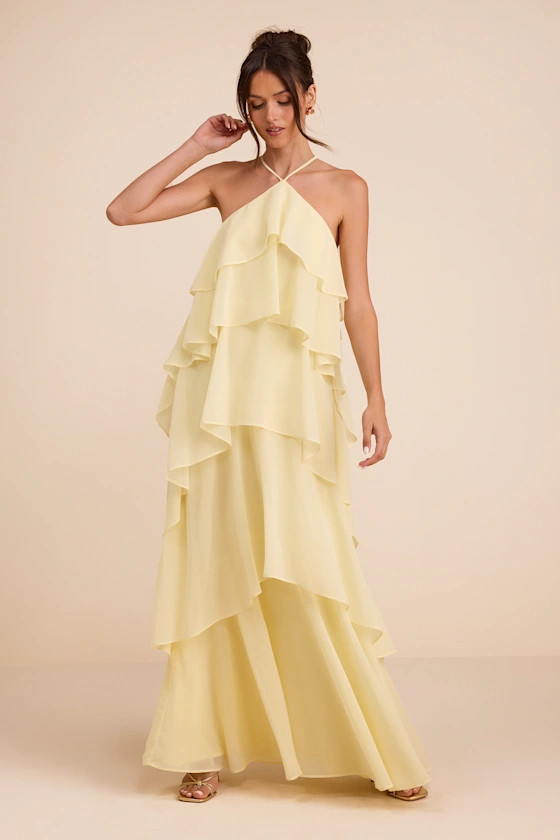 Aveley Light Yellow Tiered Shift Maxi Dress | Lulus