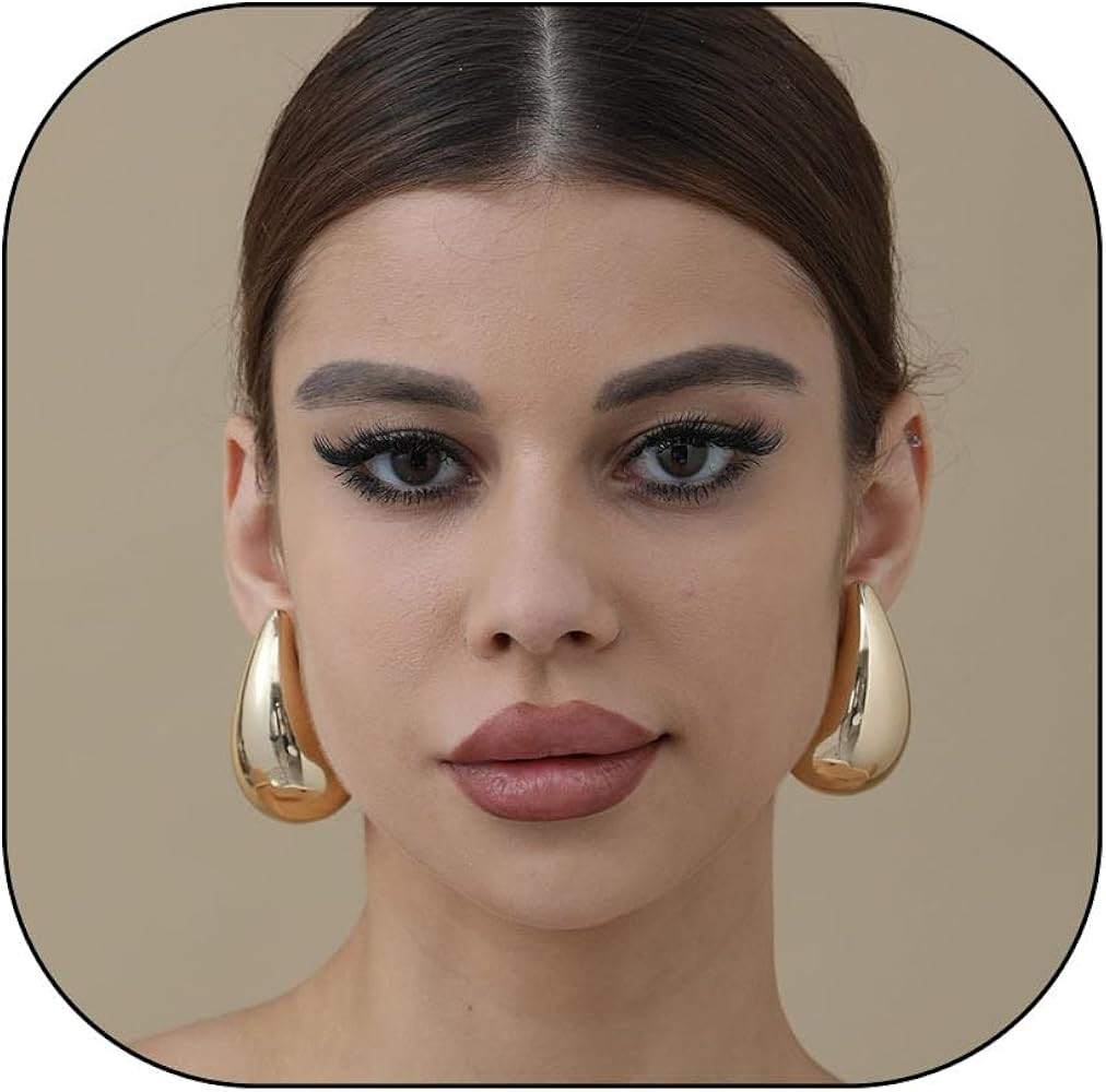 Chunky Gold/Silver Hoop Earrings for Women, Dupes Earrings Lightweight Teardrop Hollow Open Hoops... | Amazon (US)