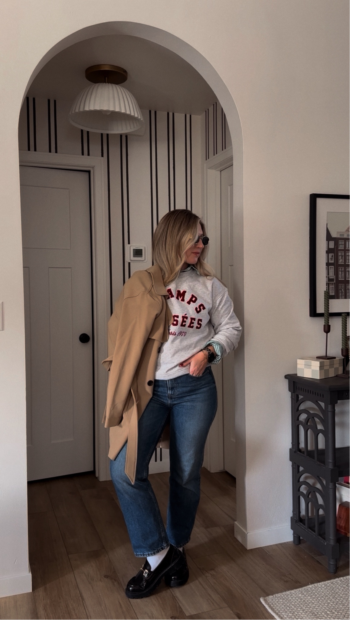 A poplin shirt under a crew neck is always a my favorite way of styling my crews to elevate a simple and casual look☕️🥐

#LTKStyleTip #LTKWatchNow #LTKShoeCrush