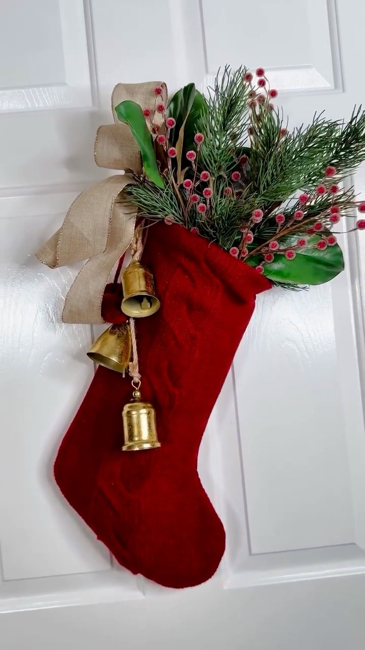 Christmas Stocking Door Decor 🎄
Give your doors and blank walls a little Christmas magic! Swap the traditional wreath for a beautifully filled stocking—such an easy way to add charm, color, and personality to any space. A pool noodle keeps it perfectly shaped, and a mix of greens, berries, jingle bells, and a bow brings it to life.

Pro tip: use a command hook + a few loop strips behind the heel, toe, and top corner so your stocking hangs straight and stays picture-perfect all season. A simple idea with big holiday impact!

#LTKSeasonal #LTKHome #LTKHoliday