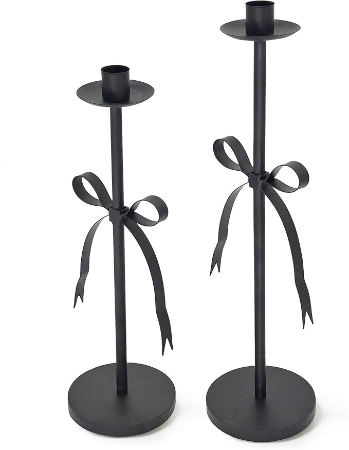 Remenna Black Taper Candle Holder Set of 2-Metal Bow Candle Sticks Holder Decor,Modern Tall Candl... | Amazon (CA)