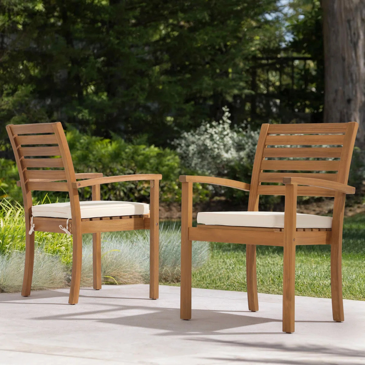 Acacia Outdoor Stackable Dining Armchair with Cushion (Set of 2) | Wayfair North America