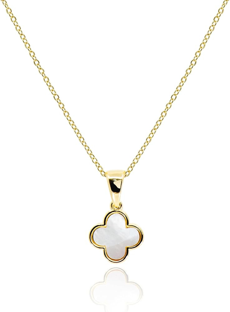 Four Leaf Clover Necklace for Women Dainty Mother of Pearl White Black Onyx Pink Blue Mint Green ... | Amazon (US)
