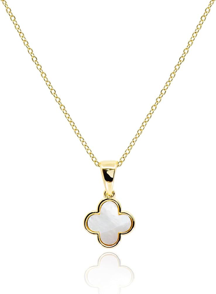 Four Leaf Clover Necklace for Women • Dainty Mother of Pearl White Black Onyx Pink Blue Mint Gr... | Amazon (US)