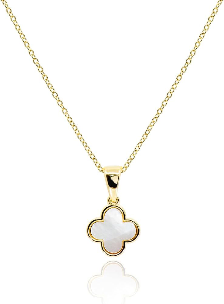 Four Leaf Clover Necklace for Women • Dainty Mother of Pearl White Black Pink Blue Mint Green L... | Amazon (US)