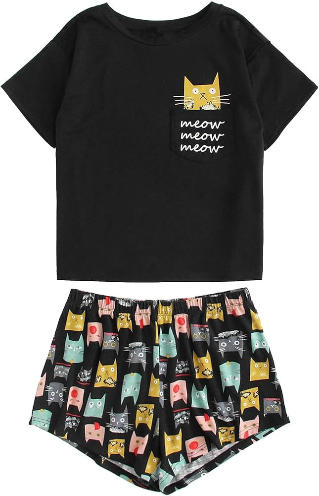 DIDK Women's Cute Cartoon Print Tee and Shorts Pajama Set | Amazon (US)