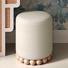 TOV Dex 15 3/4" Wide Cream Upcycled Fabric Modern Round Ottoman | Lamps Plus