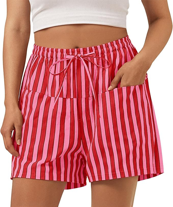 Aoysky Womens Striped Lounge Shorts High Waisted Drawstring Casual Summer Shorts Color Block Beac... | Amazon (US)