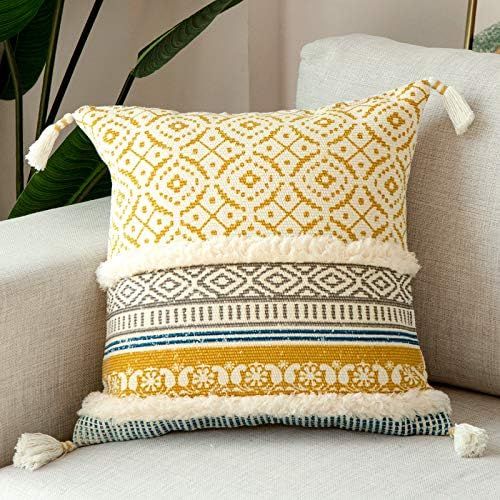 blue page Boho Tufted Decorative Throw Pillow Covers for Couch Sofa Bed - Modern Moroccan Style P... | Amazon (US)