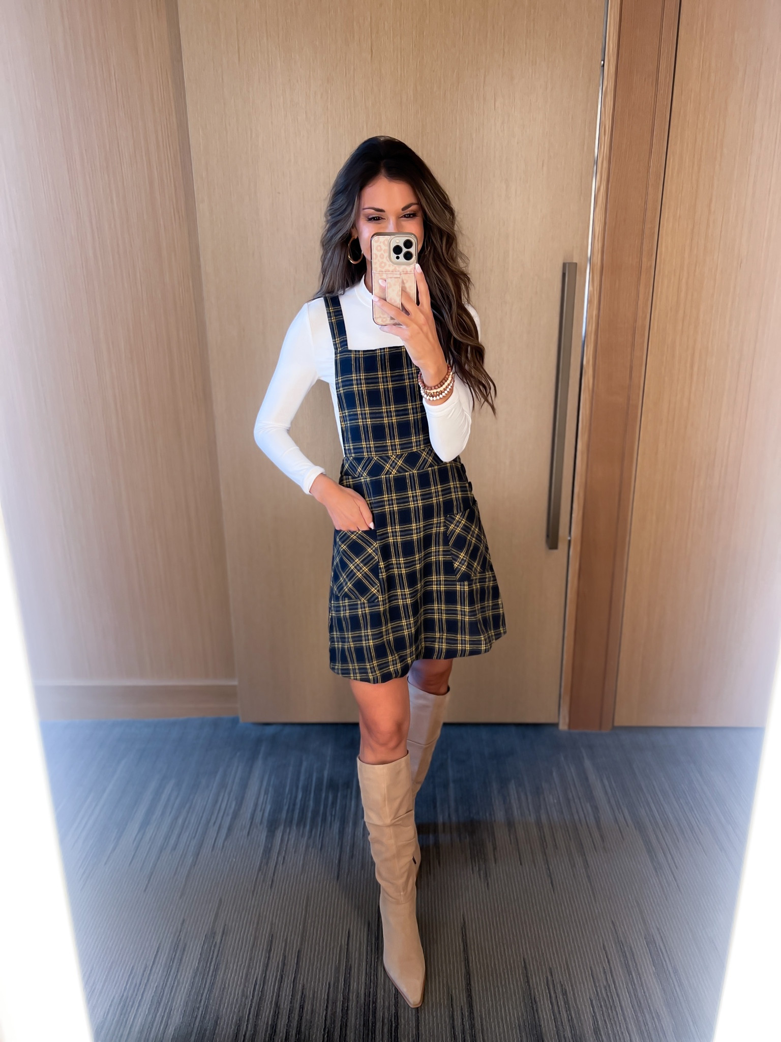 Plaid dress//xs//white turtleneck//xs//linked similar boots//

#LTKsalealert #LTKunder50