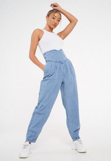 Blue High Waisted Corset Balloon Jeans | Missguided (US & CA)
