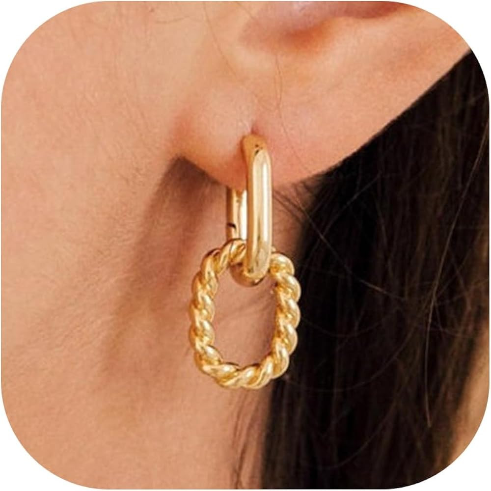 Gold Hoop Earrings for Women - Dainty 18K Gold Filled Hoop Earrings for Women Trendy Chunky Open ... | Amazon (US)