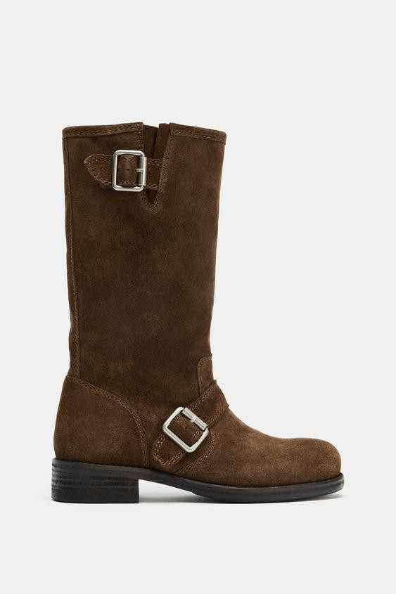 Zara - Suede Biker Boots - Brown - 9 - Woman | Zara US