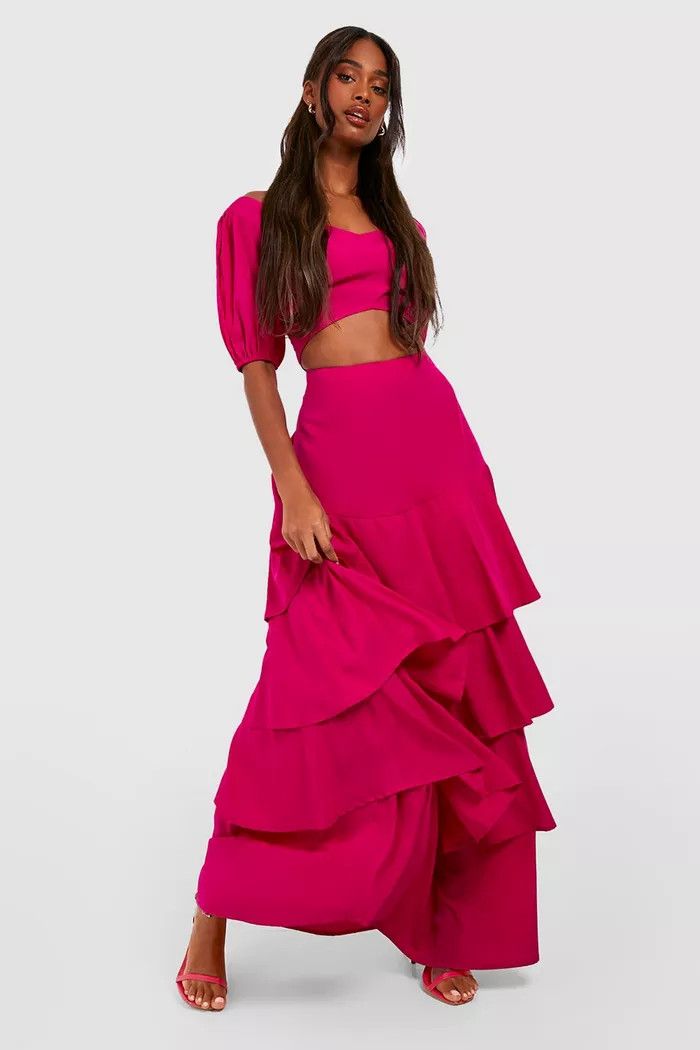 Sweetheart Puff Sleeve Crop & Tiered Maxi Skirt | Top And Skirt Set Cruise Outfits Cruise Attire  | Boohoo.com (US & CA)