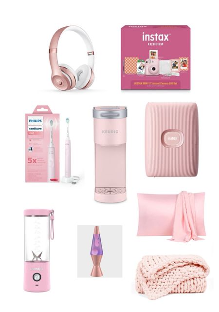 Black Friday 
Pink gift ideas
Gifts for college girls
Pink Keurig 
Instax camera 
Pink lava lamp
Pink portable blender 
Pink silk pillow cases 
Pink electric tooth brush 
Pink beats
Rose gold beats 
Pink chunky knit blanket 