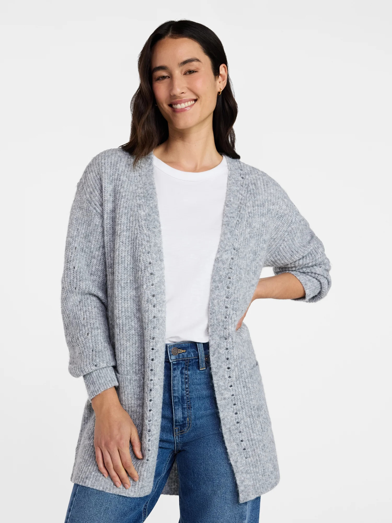 Time and Tru Women's Open Front Cardigan Sweater with Long Sleeves, Sizes XS-XXXL | Walmart (US)