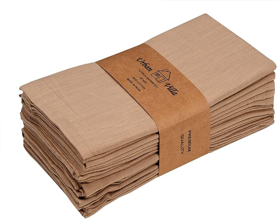 Urban Villa Dinner Napkins Solid Slub Set of 12 Taupe Color Dinner Napkins Over Sized 20X20 in Cl... | Amazon (US)