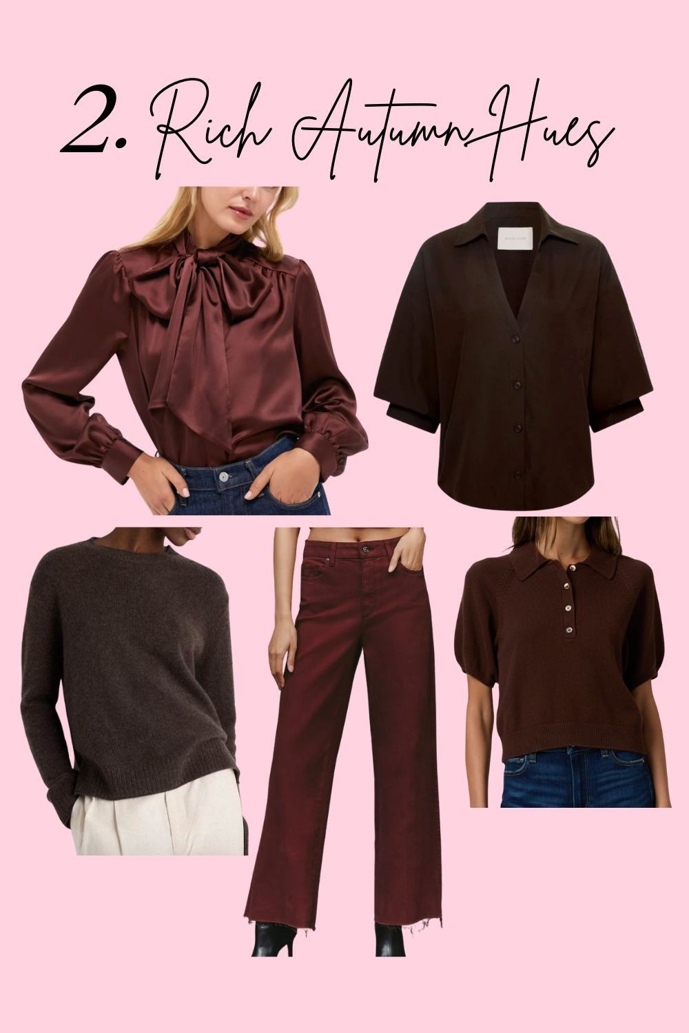 Must have autumn hues. Try browns and burgundy’s. 
#noccasweater #chocolatetop #bowblouse #burgundyswester #paigemerlotpants

#LTKOver40 #LTKSeasonal #LTKStyleTip