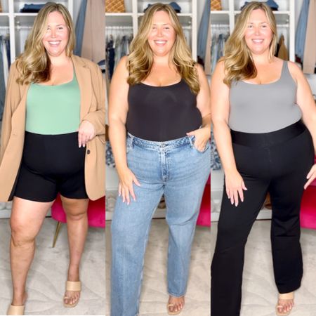 3 plus size outfits you can wear with these Amazon bodysuits! The bodysuits run true to size and I’m wearing a 2X. 
Outfit 1, I am wearing the best black shorts I’ve found for my body type, I sized down to a 1x because I didn’t want them to be too wide on my thighs. The blazer is classic eloquii and I’ve had it for years, still available and runs true! 
Outfit 2, I’m wearing the high rise 90’s Abercrombie jeans in curve love, I sized up to a 35/20! 
Outfit 3, I’m wearing the Spanx perfect pant with side slits and they are my go to black pants year round. Amazing and machine washable. 

Remember with Spanx you can use my discount code ASHLEYDXSPANX on anything that’s not on sale!

#LTKunder100 #LTKunder50 #LTKcurves
