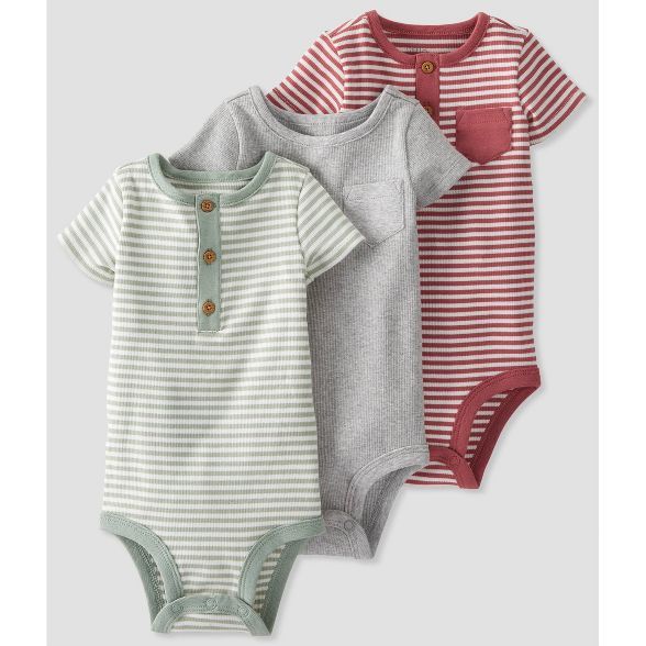 Baby Boys' 3pk Clay Henley Bodysuit - little planet by carter's Red | Target