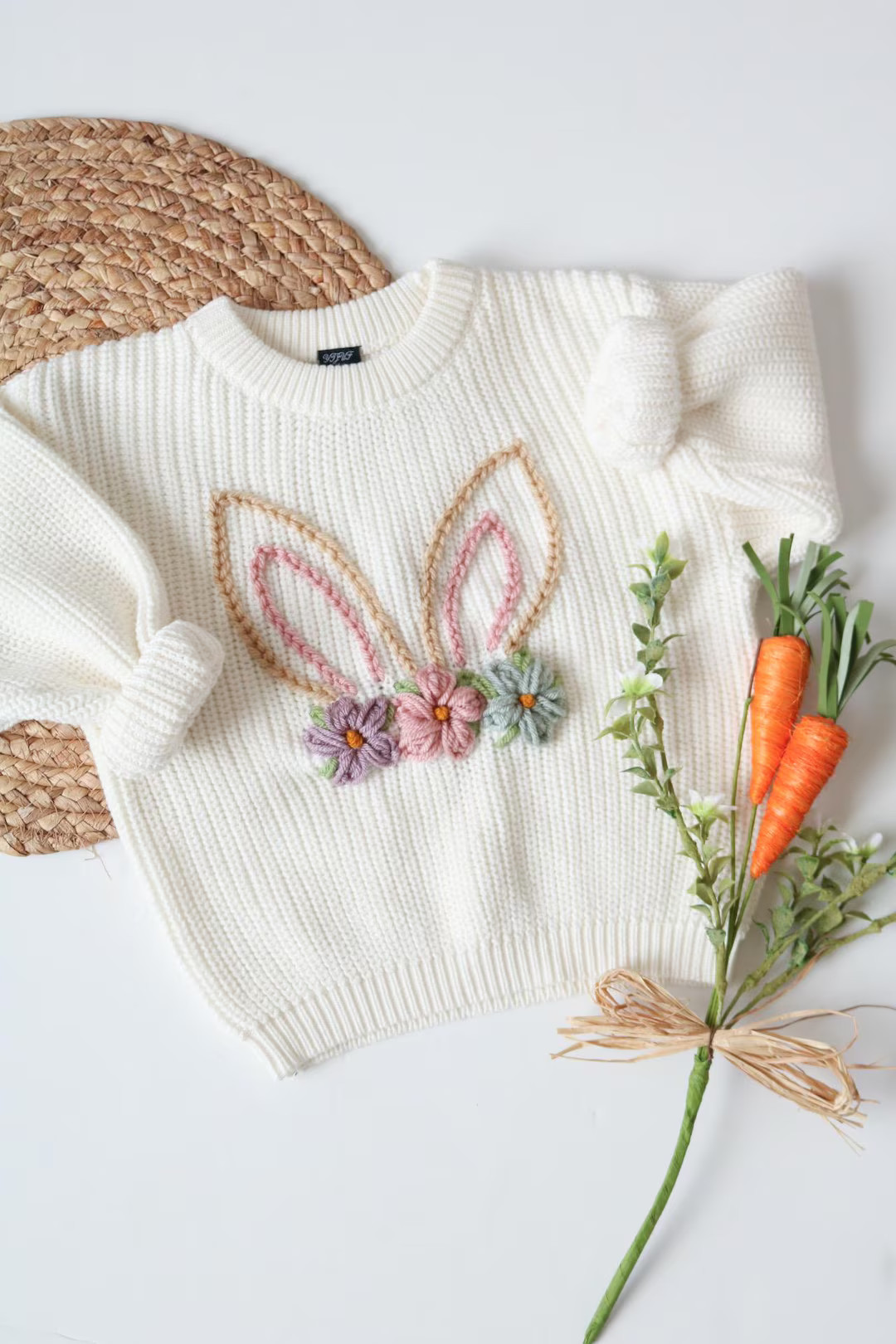 Hand Embroidered Bunny Sweater First Easter Sweater Hand Embroidered Sweater Bunny Silhouette Swe... | Etsy (US)