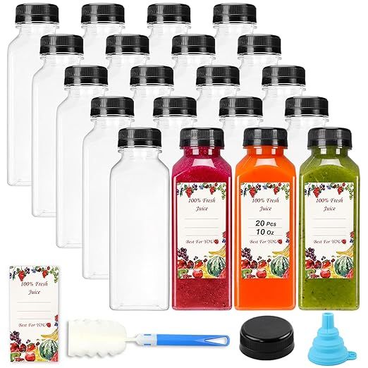 SUPERLELE 20pcs 12oz Empty Plastic Juice Bottles with Caps, Reusable Water Bottles, Clear Bulk Dr... | Amazon (US)