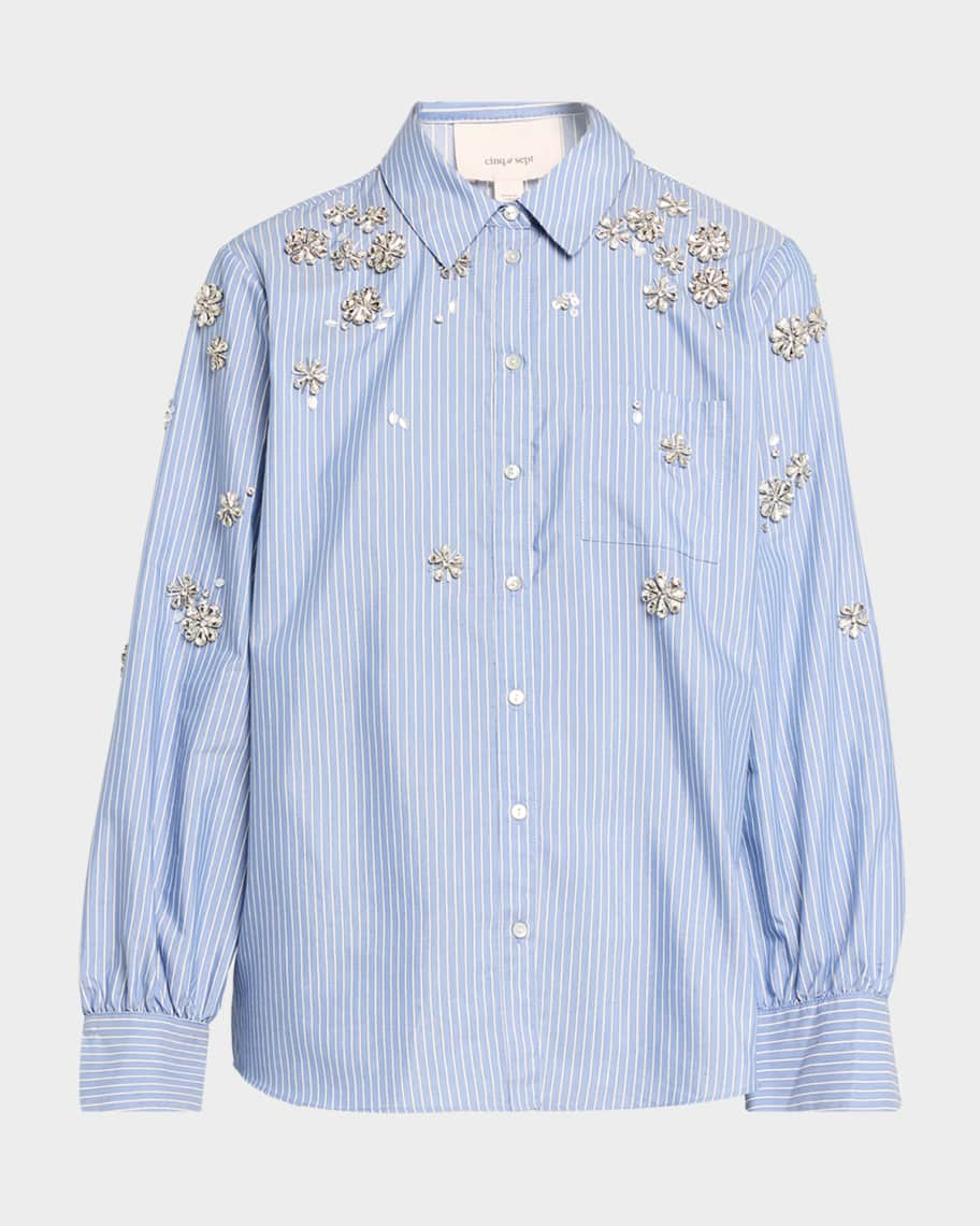 Cinq a Sept Lola Pinstripe Embellished Shirt | Neiman Marcus