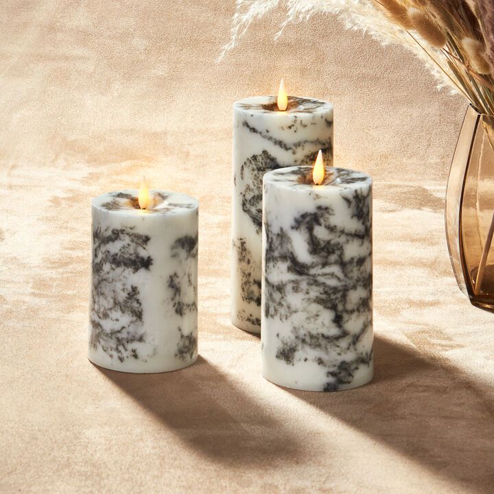 LampLust Faux Marble Flameless Candles, Set of 3 - 3" Diameter Real Wax Pillar Candles, Batteries... | Walmart (US)